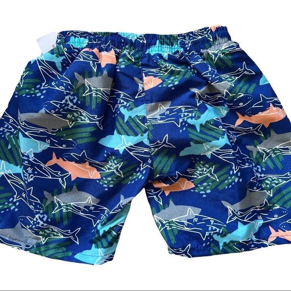 Boys Swim Trunks Blue Sharks Drawstring Various‎ Sizes 4T - Picture 1 of 14